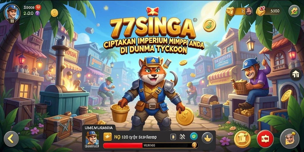 Tampilan gameplay seru dalam 77SINGA memperlihatkan usaha yang sedang dikelola.
