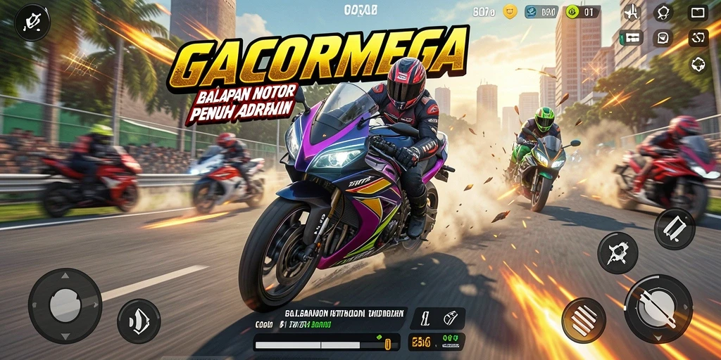 Tangkapan layar GACORMEGA menampilkan aksi balap motor yang mendebarkan.