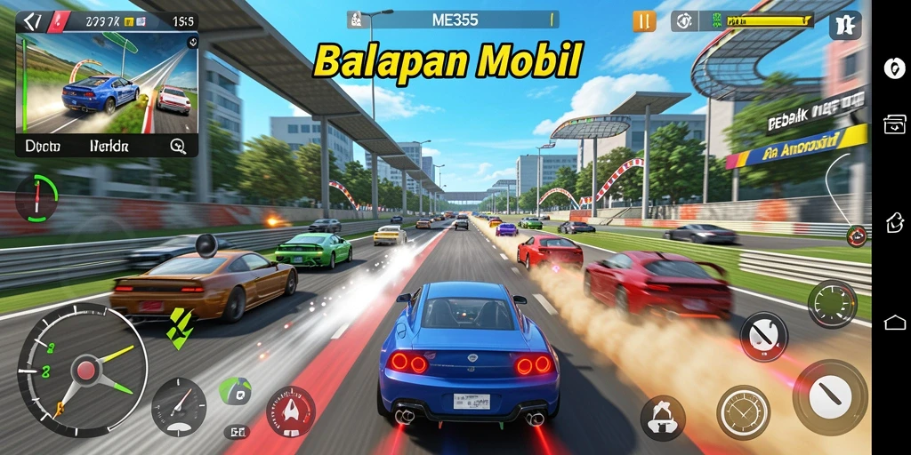 Tampilan gameplay mendebarkan di lintasan balap ME355.
